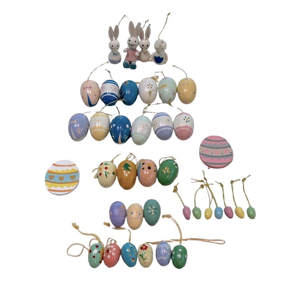 Vintage Wooden Easter Bunny & Easter Egg Mini Ornaments